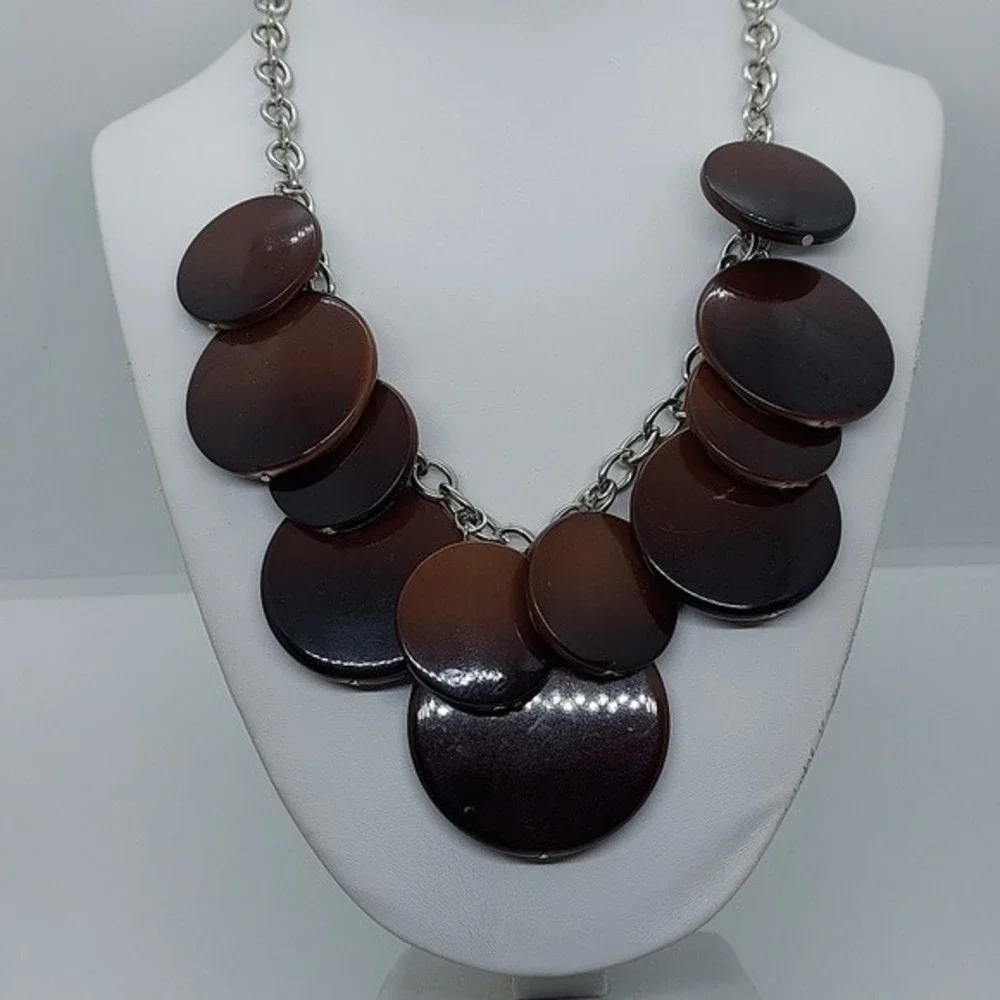 Brown‎ disc's dangle necklace